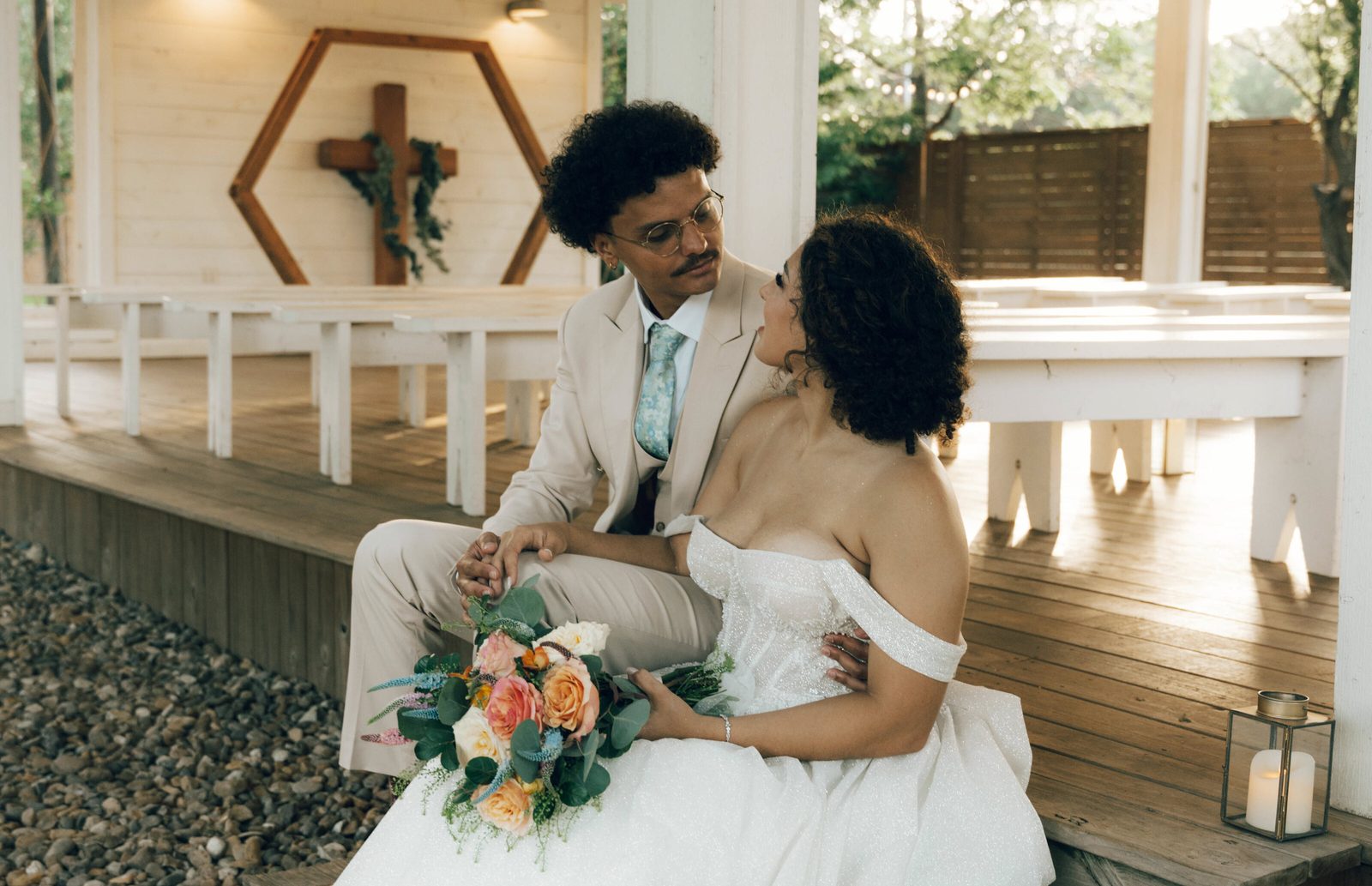 A couple at The Chapel at Gruene