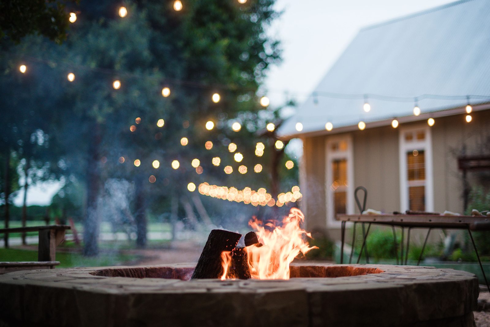 The firepit and cottages at The Chapel at Gruene